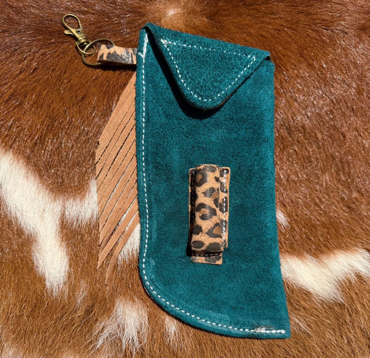 Tooled Mini Chap Teal & Cheetah