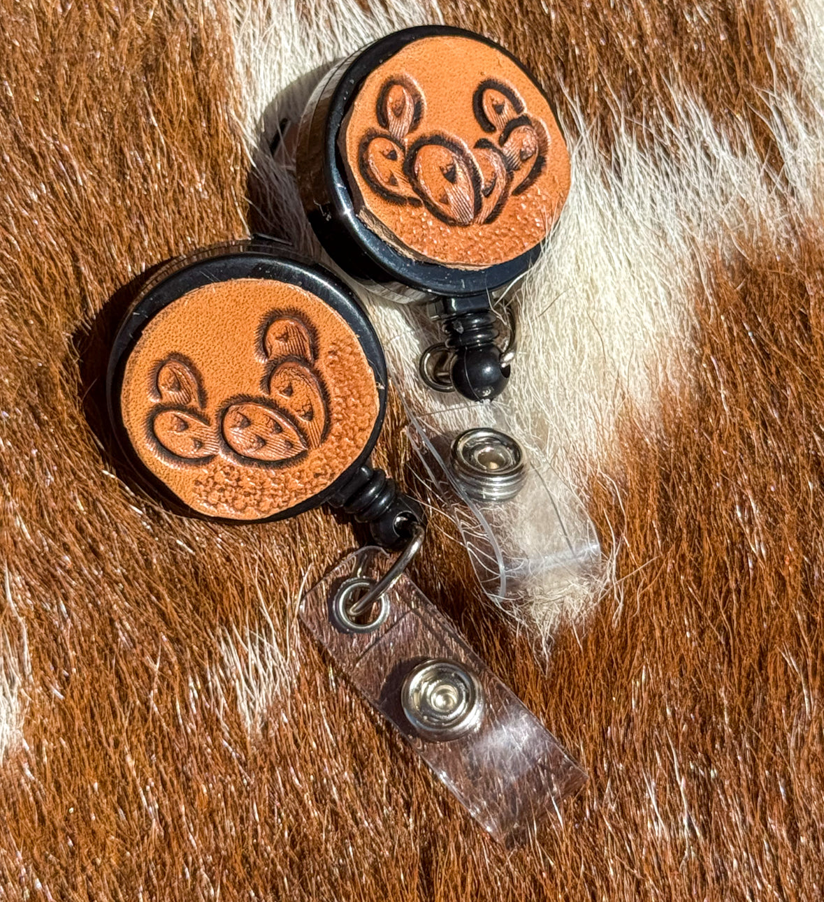 Natural prickly pear badge reel