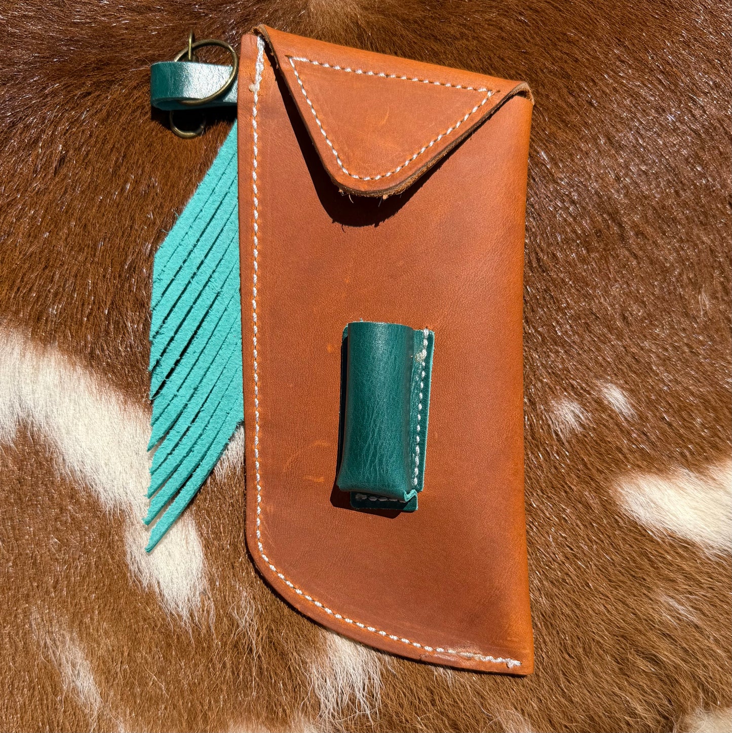 Tooled Mini Chap Rust & Turquoise