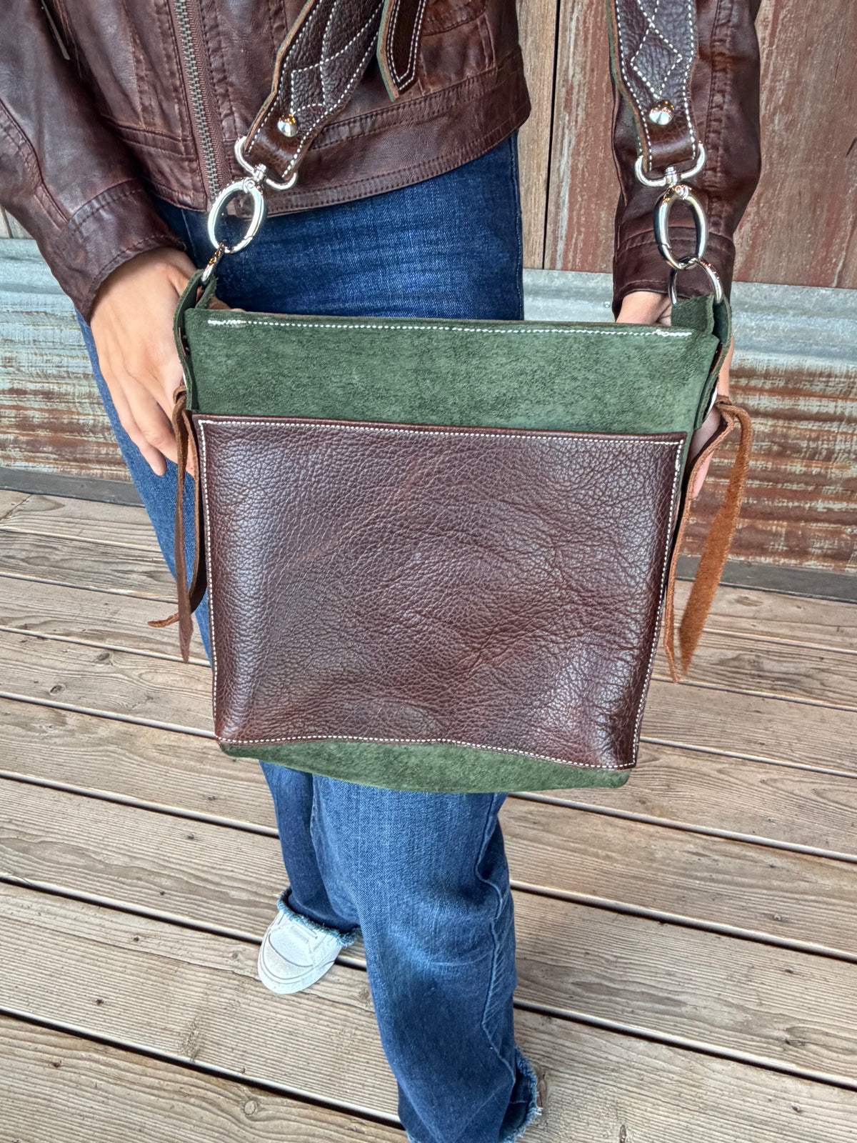 Evergreen and Chocolate Toe Bug Purse