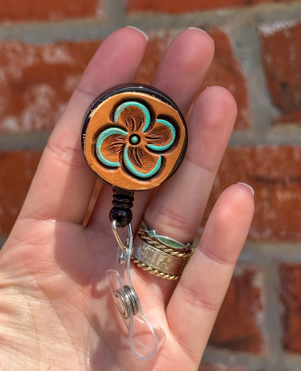 Mint Floral badge reel