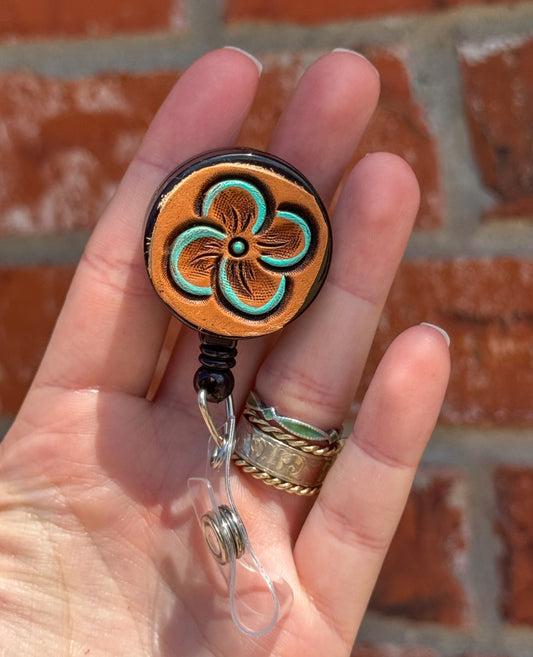 Mint Floral badge reel