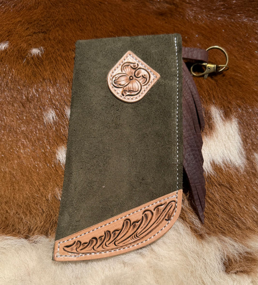 Tooled Mini Chap Evergreen & Brown
