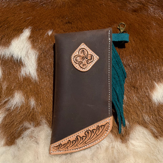 Tooled Mini Chap Chocolate & Turquoise