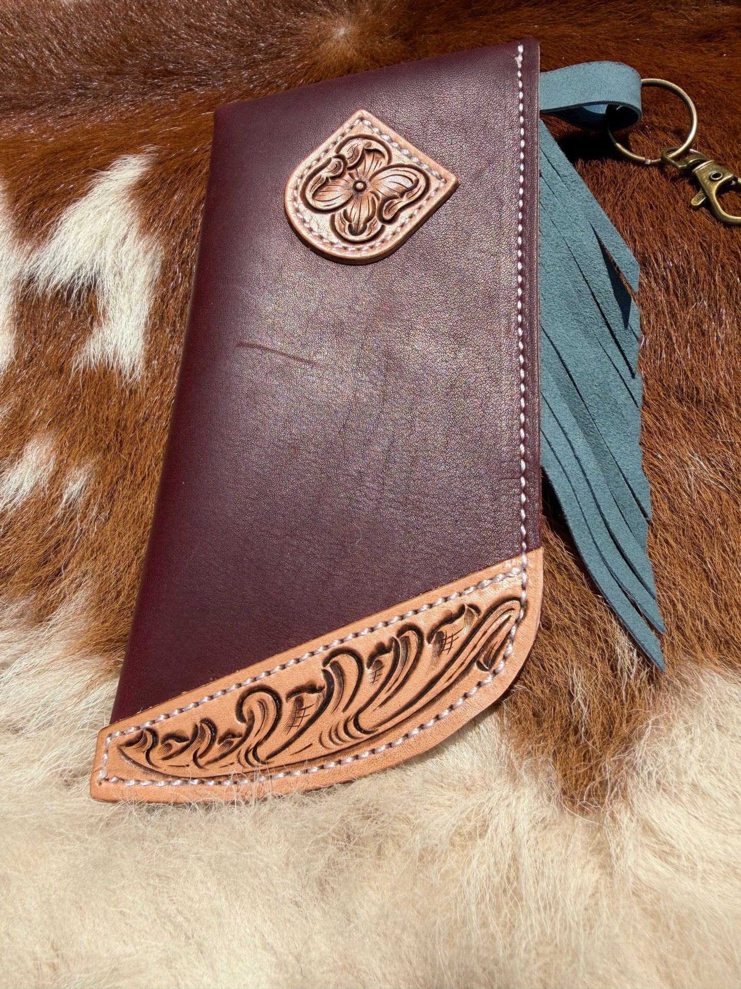 Tooled Mini Chap Plum & Dusty Blue