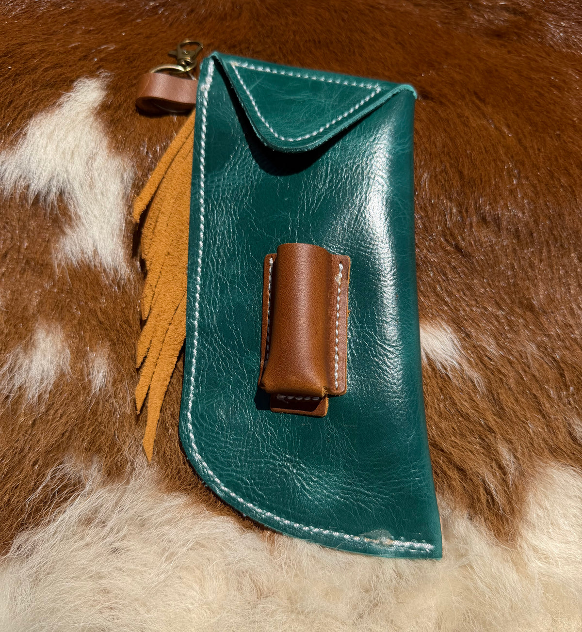 Tooled Mini Chap Turquoise & Caramel