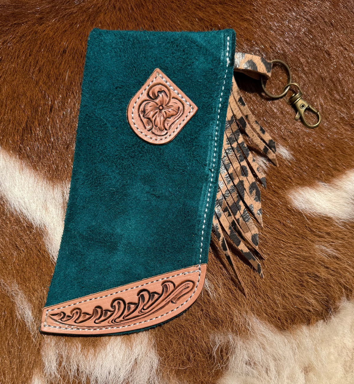 Tooled Mini Chap Teal & Cheetah