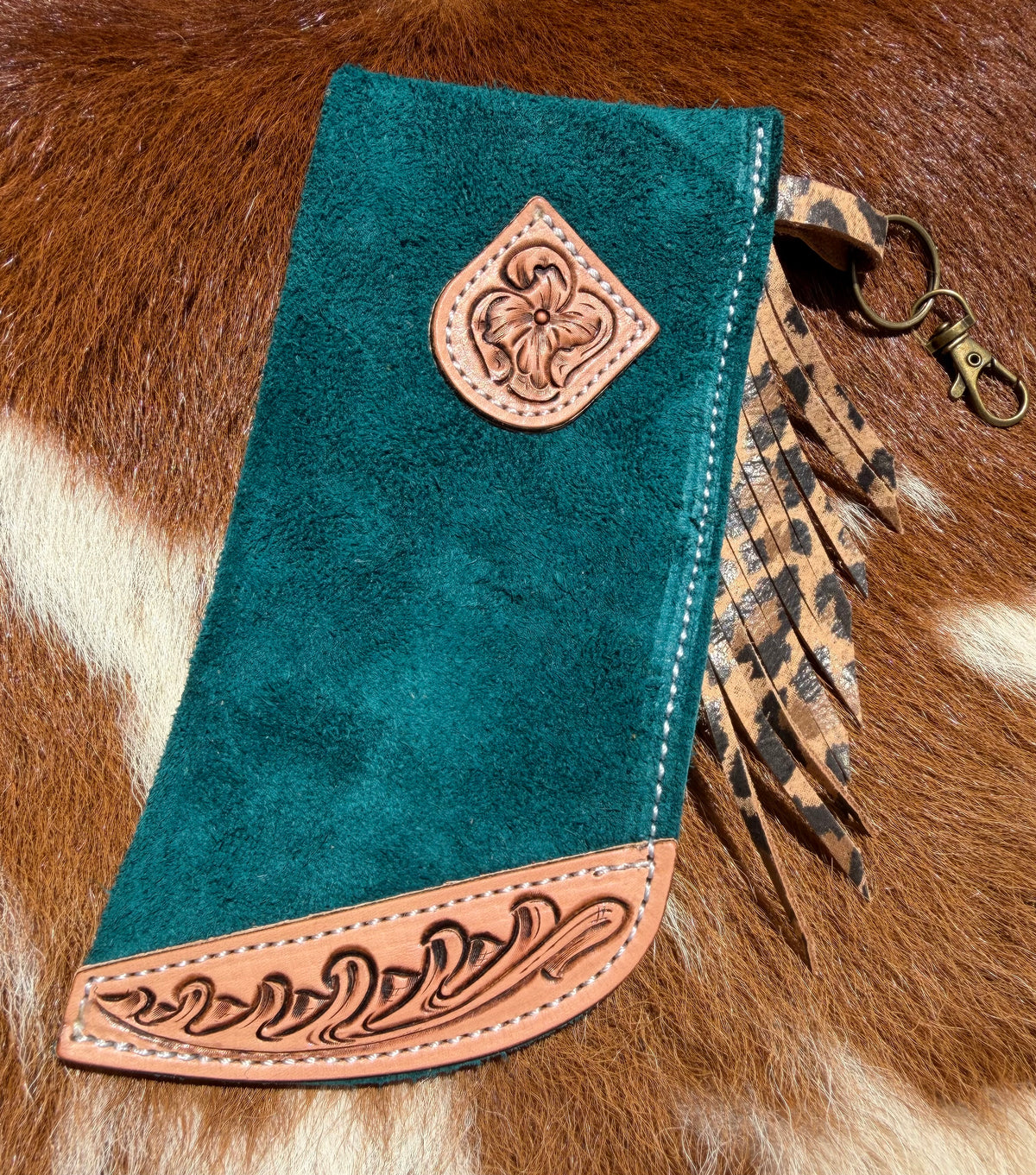 Tooled Mini Chap Teal & Cheetah