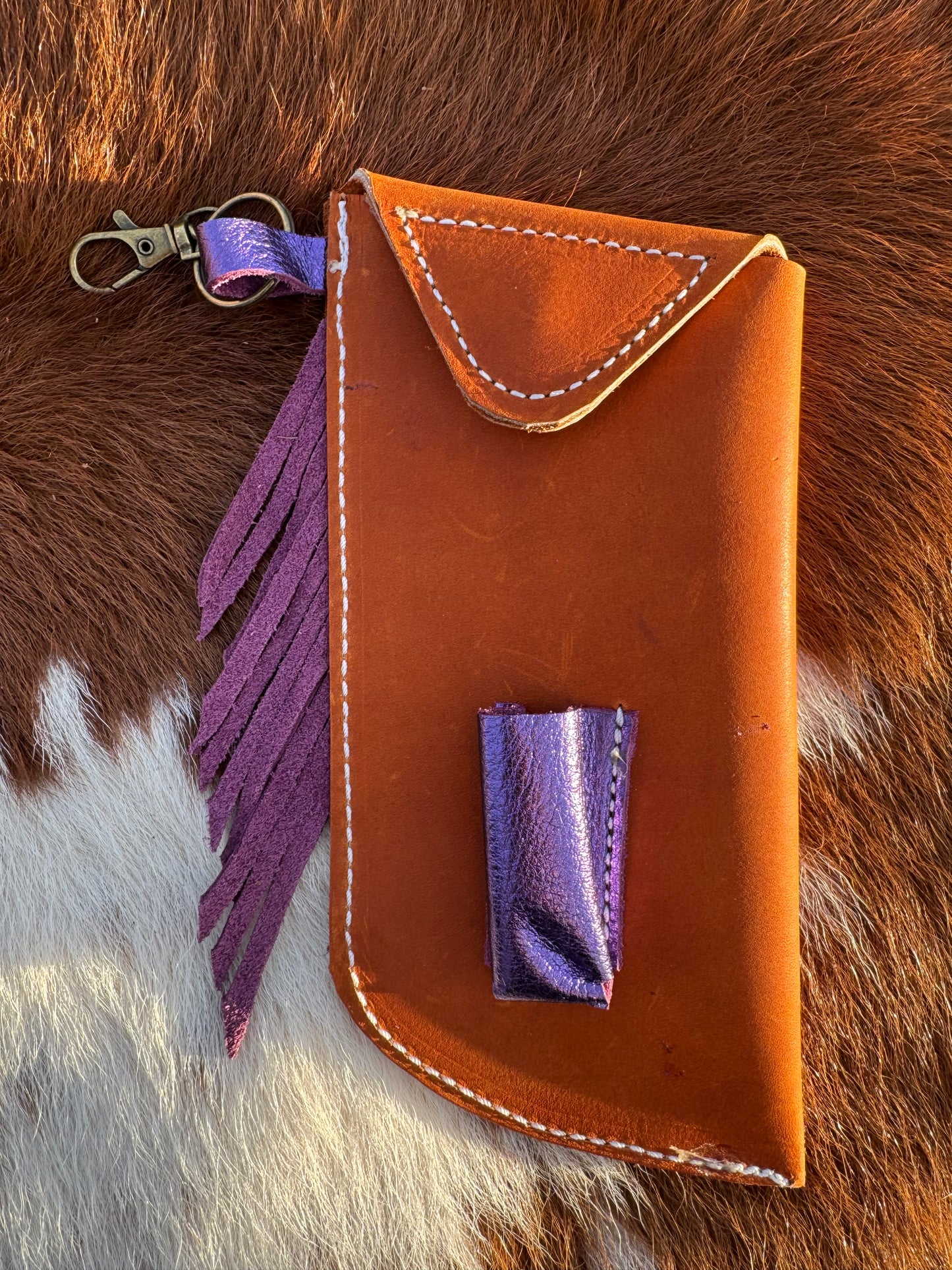 Chap-Stick Sunglass Holder Rust & Metallic Purple