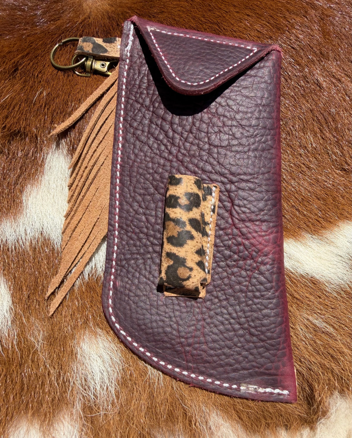 Tooled Mini Chap Wine & Cheetah