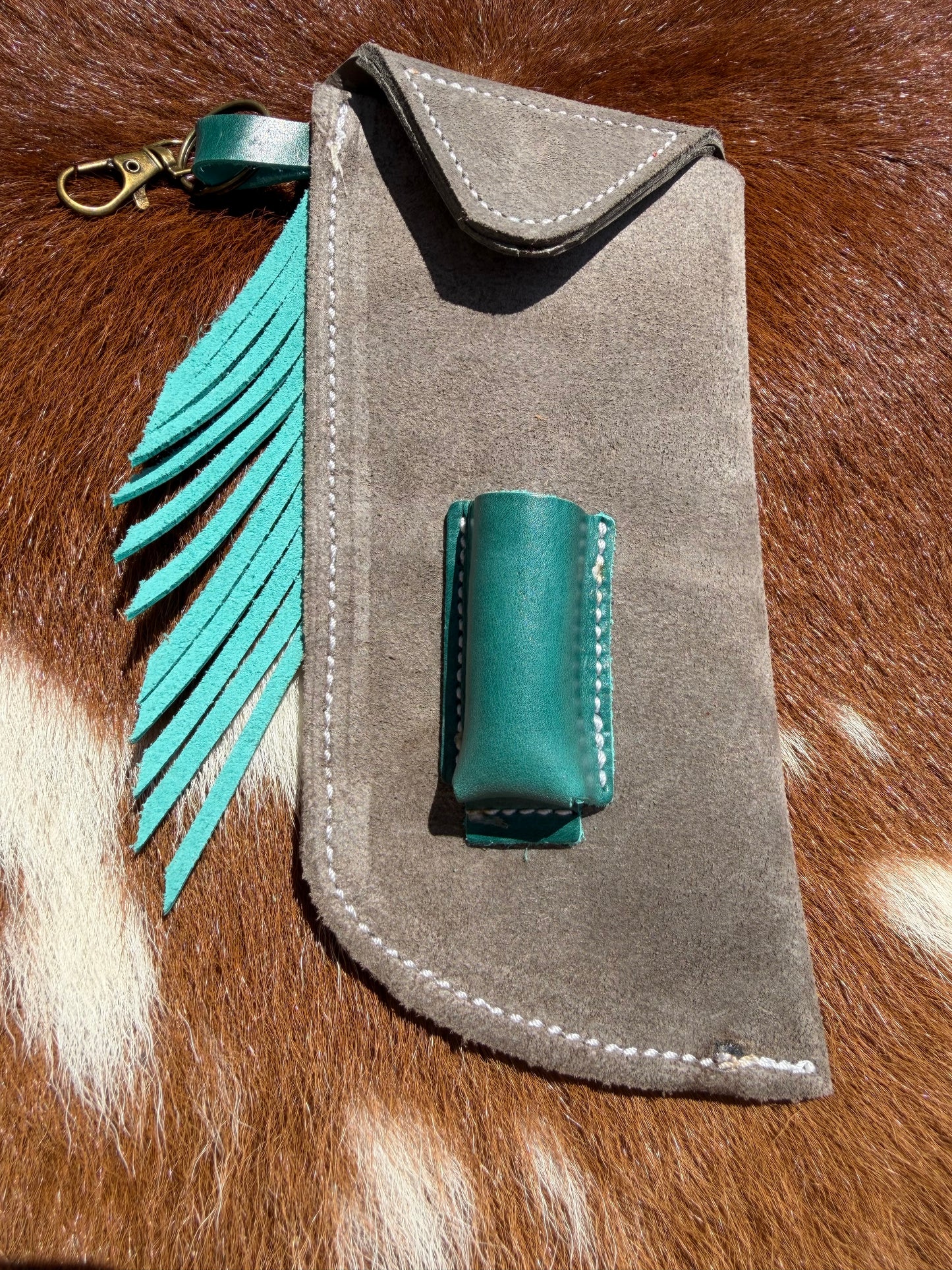 Tooled Mini Chap Gray & Turquoise