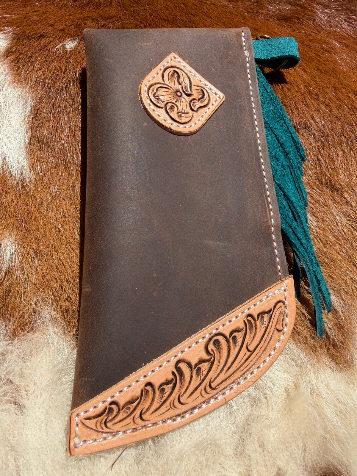 Tooled Mini Chap Chocolate & Turquoise