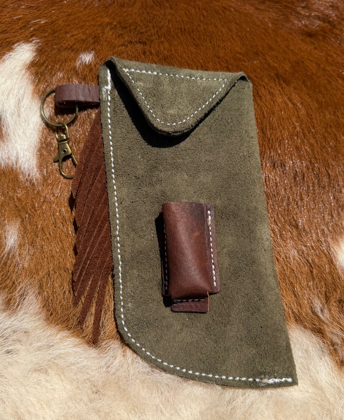 Tooled Mini Chap Evergreen & Brown