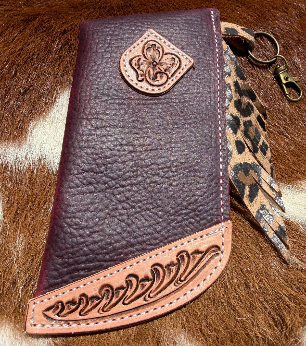 Tooled Mini Chap Wine & Cheetah