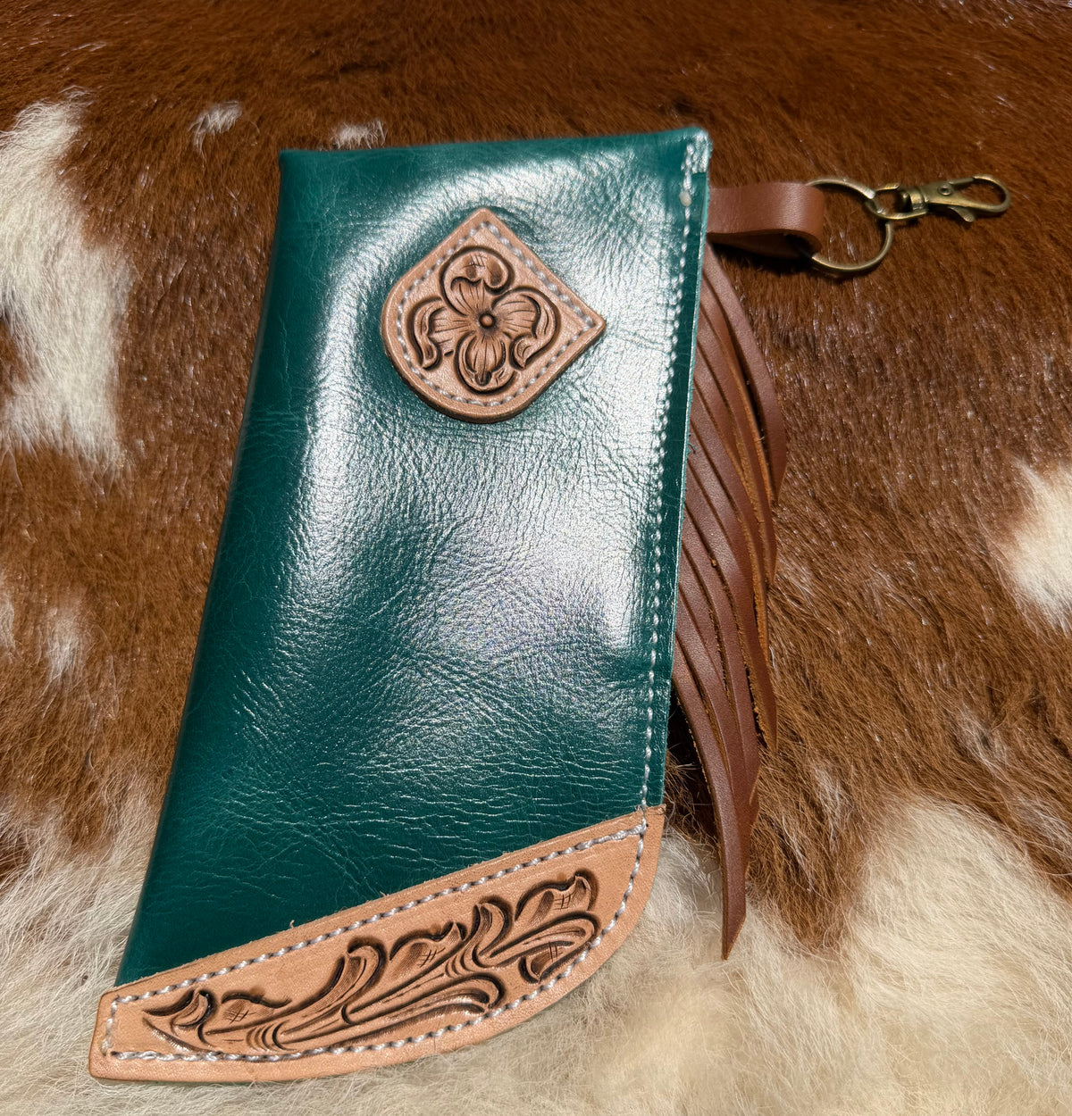 Tooled Mini Chap Turquoise & Caramel