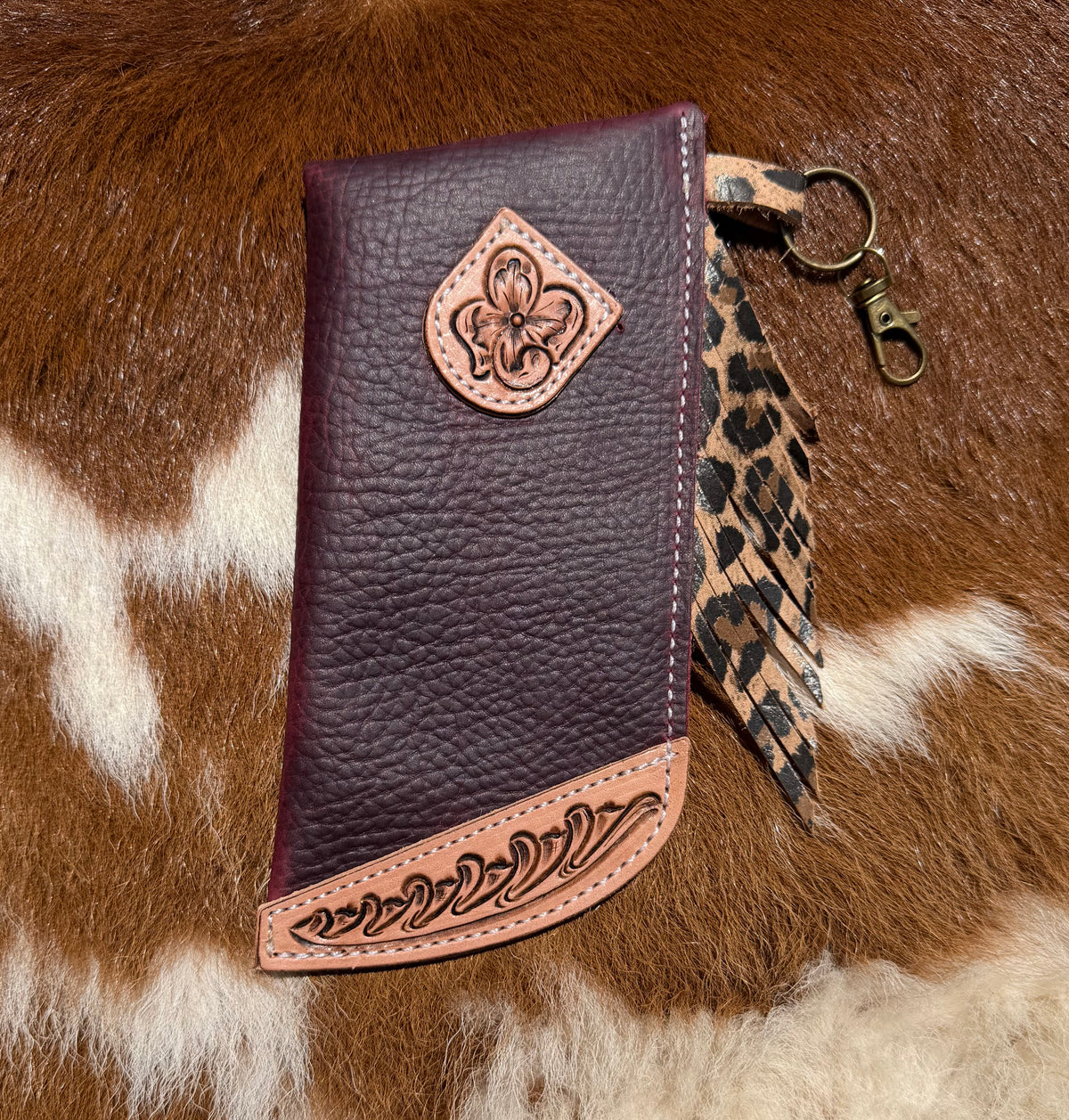 Tooled Mini Chap Wine & Cheetah