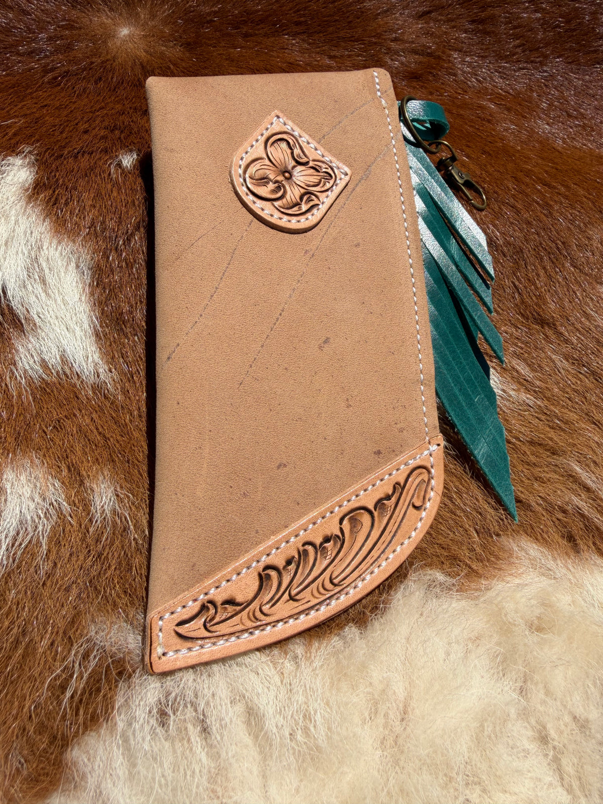 Tooled Mini Chap Peanut & Turquoise