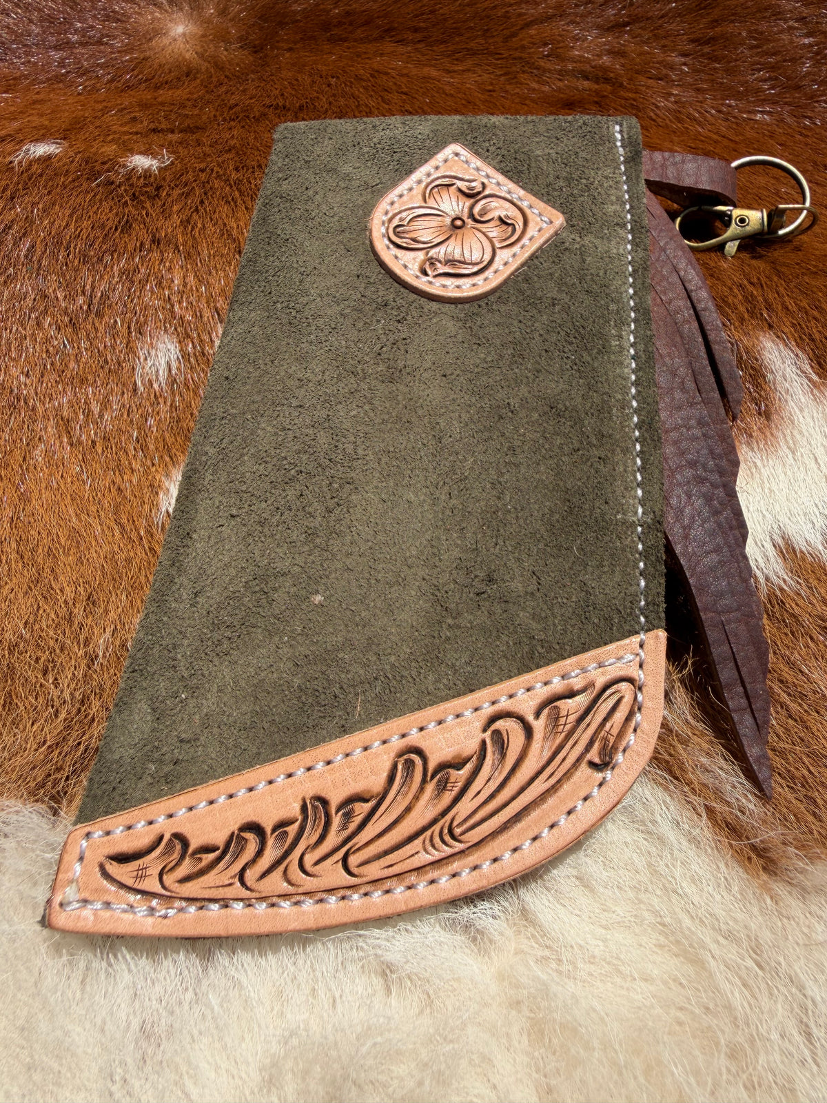 Tooled Mini Chap Evergreen & Brown