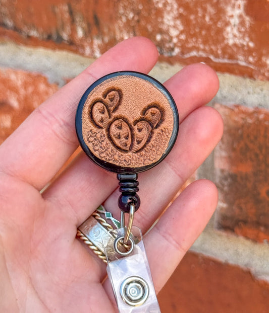 Natural prickly pear badge reel