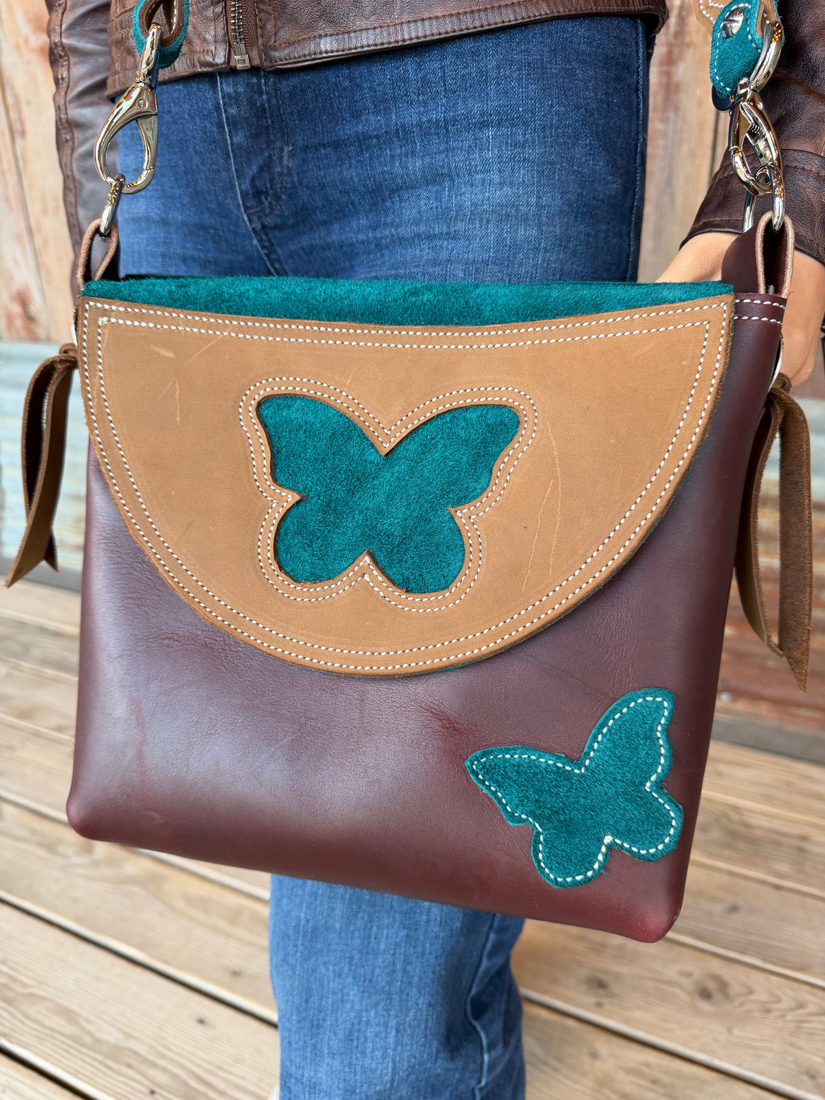 Wine and Teal  Butterfly Purse