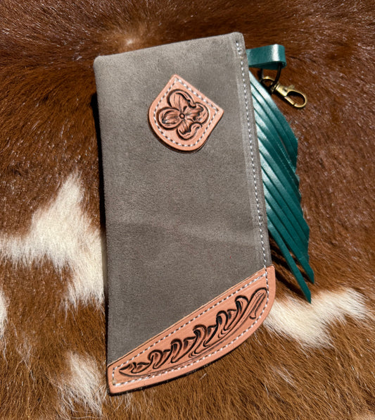 Tooled Mini Chap Gray & Turquoise