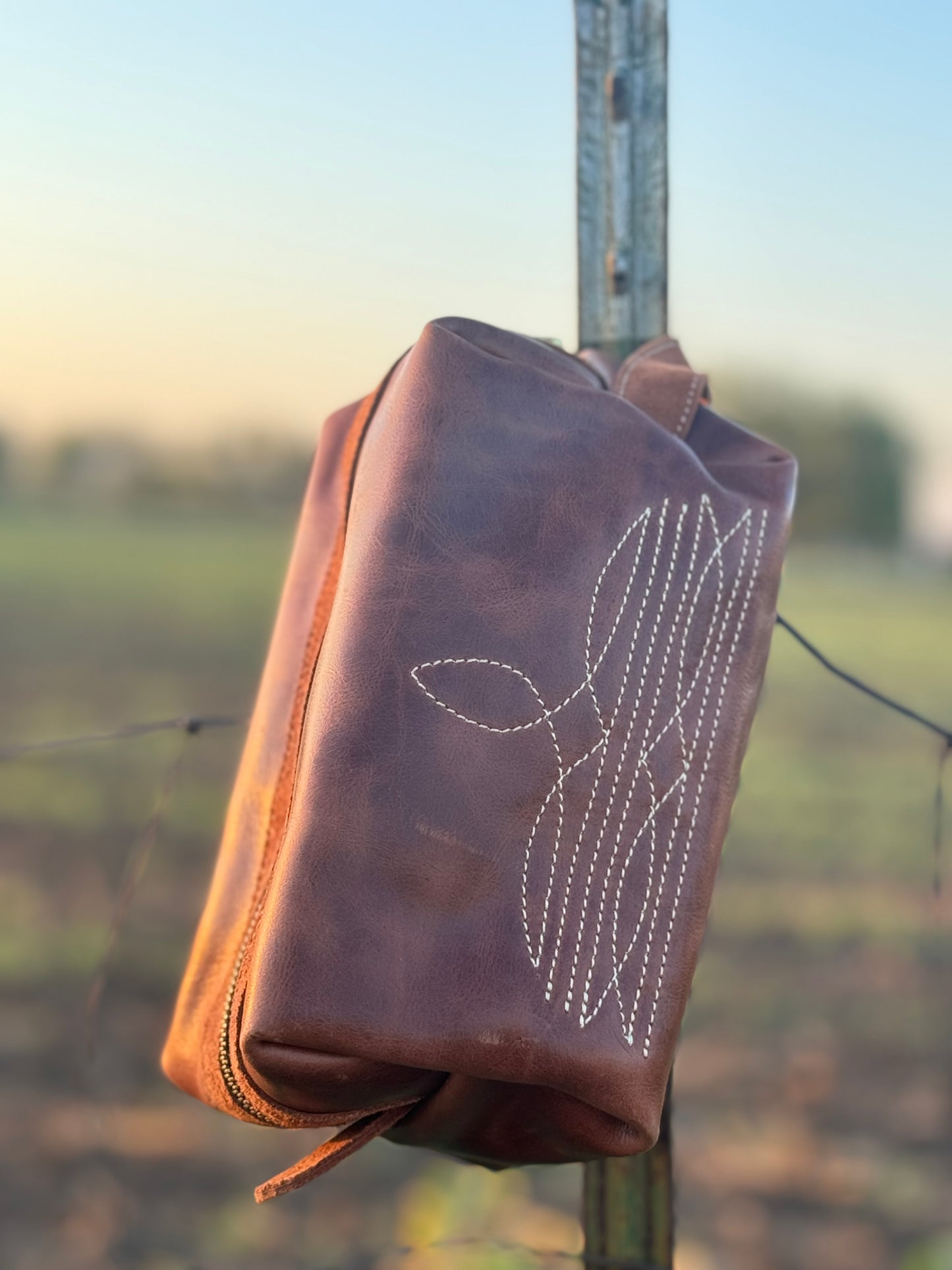 Brown Boot Stitch Dopp Kit