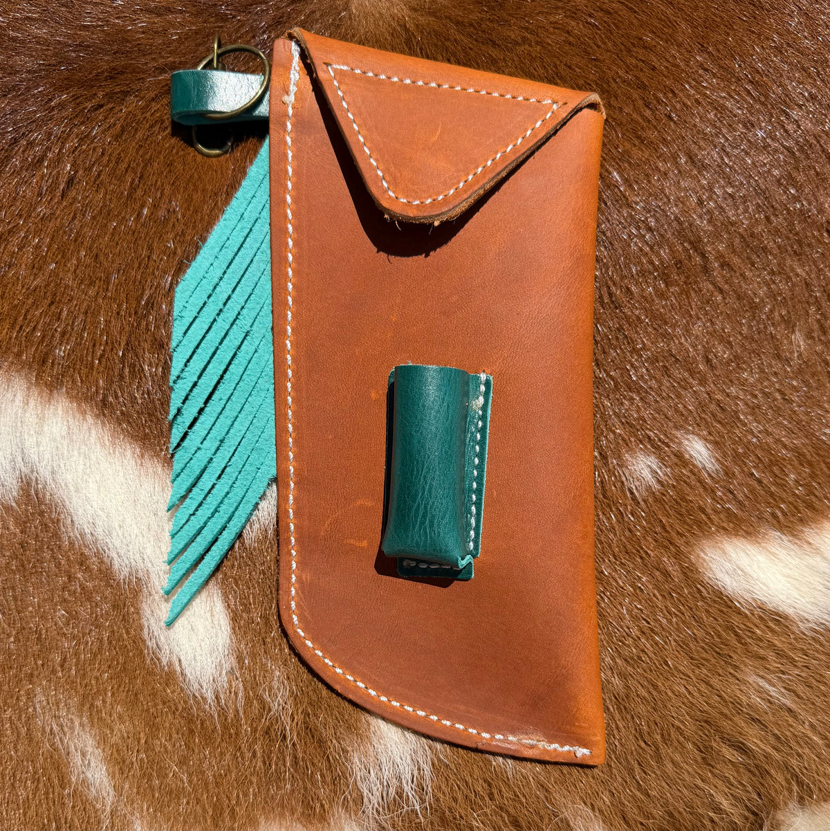 Tooled Mini Chap Rust & Turquoise