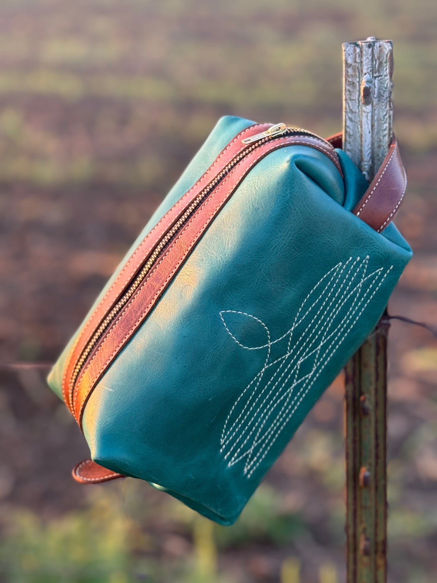 Turquoise Boot Stitch Dopp Kit