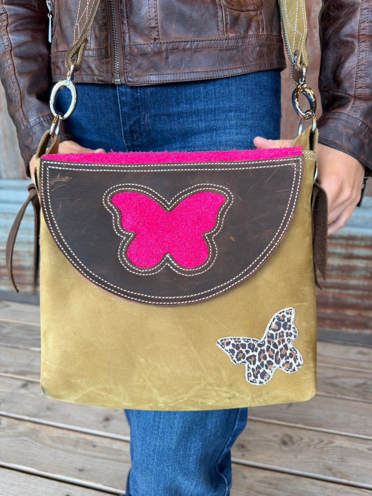 Pistachio and Pink Butterfly Purse