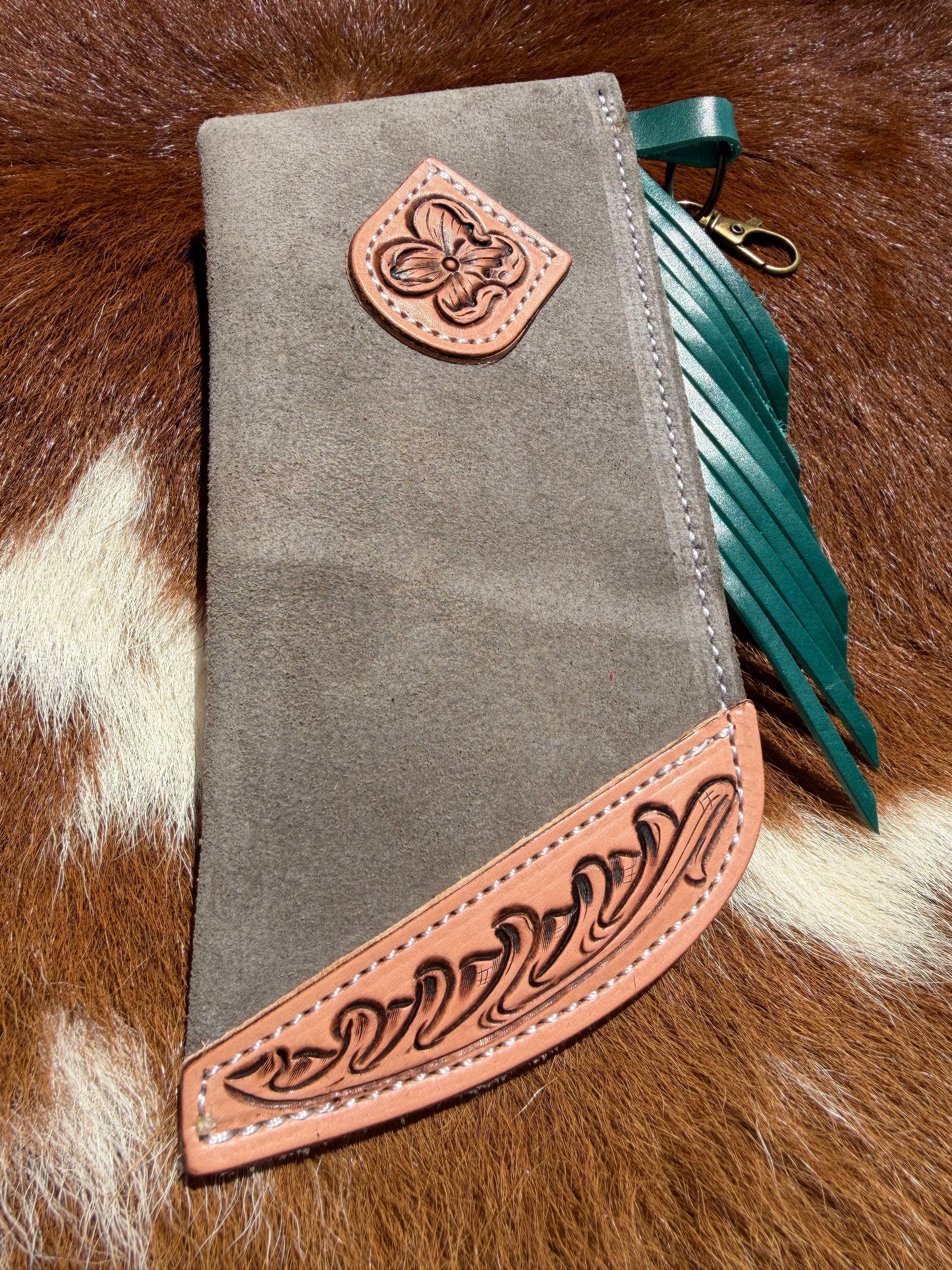 Tooled Mini Chap Gray & Turquoise