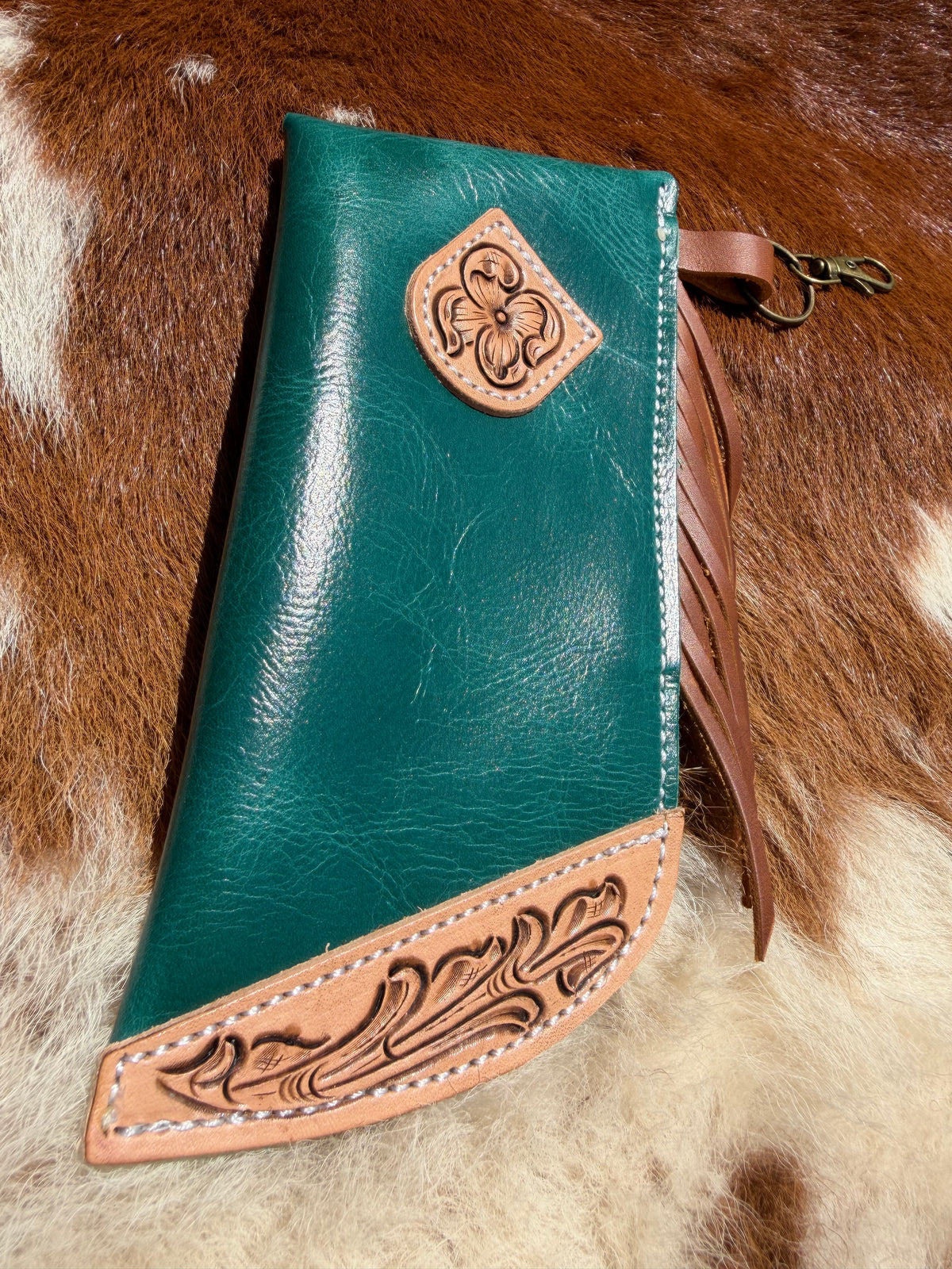 Tooled Mini Chap Turquoise & Caramel
