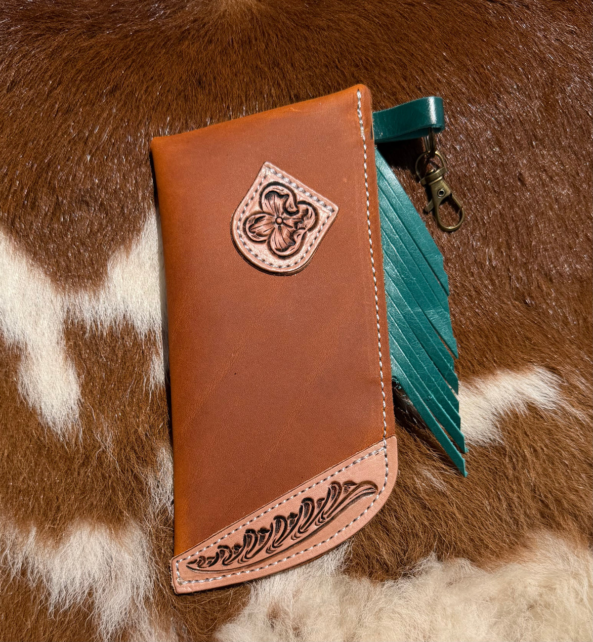 Tooled Mini Chap Rust & Turquoise