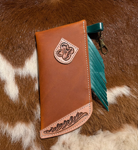 Tooled Mini Chap Rust & Turquoise