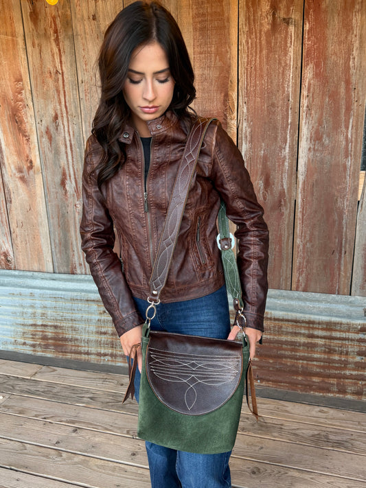 Evergreen and Chocolate Toe Bug Purse