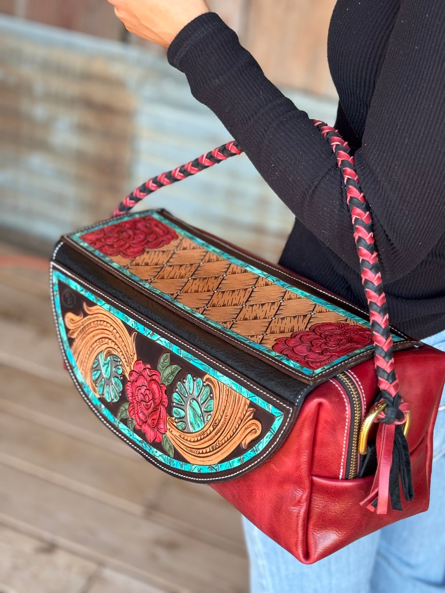 Turquoise and Roses Makeup Tote