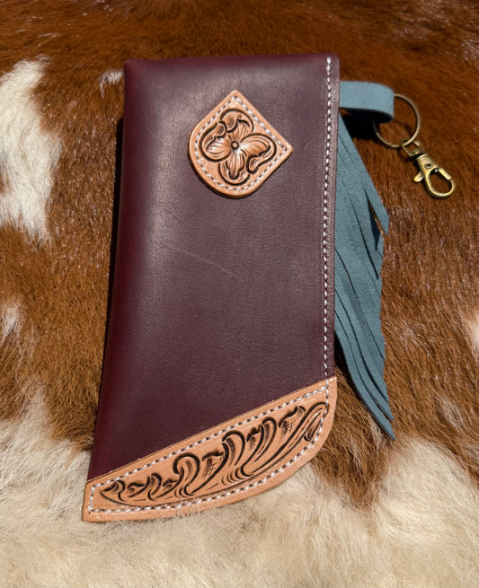 Tooled Mini Chap Plum & Dusty Blue